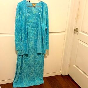 NWT Pleat Pleat by Rafael 3X Turquoise Blue Light Green Two 2 Piece Dress Set